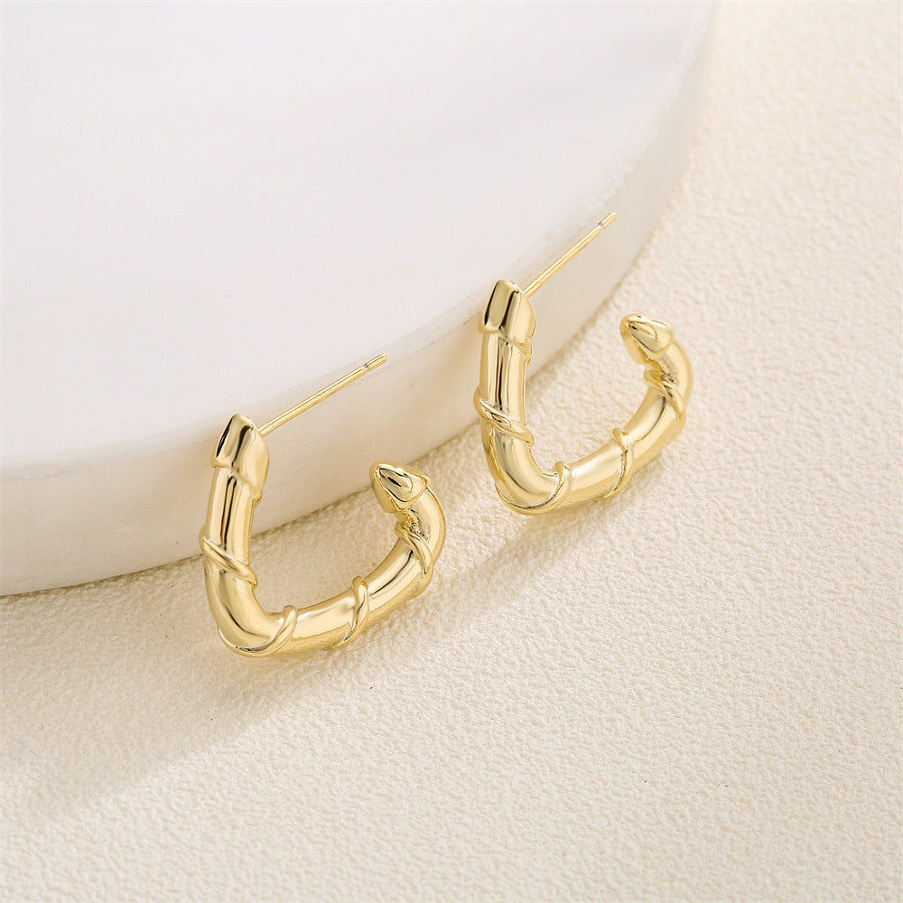 14K Gold Plated Geometric Brass Earrings with 925 Sterling Silver Posts for Women