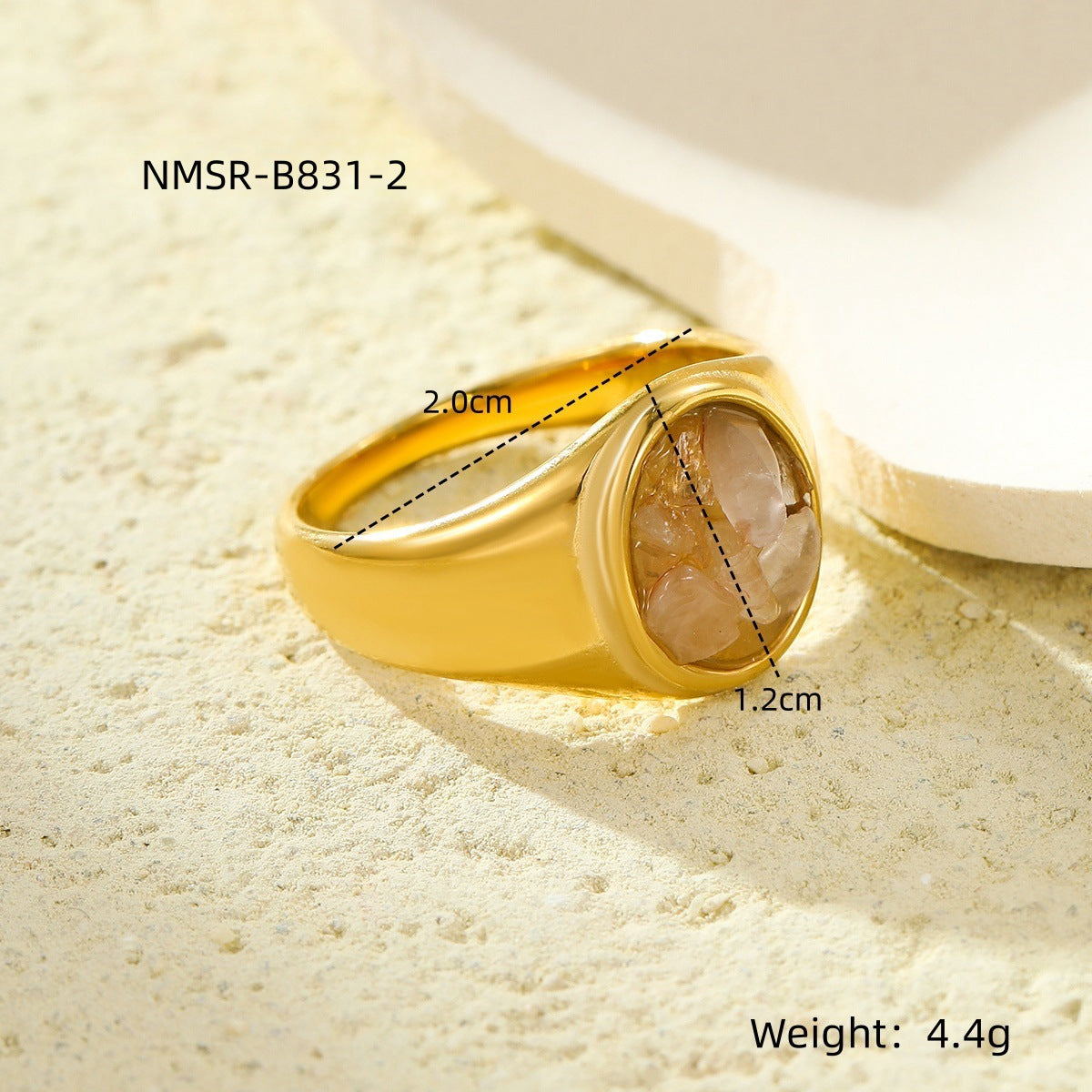 Fashionable Minimalist Round Stainless Steel Ring with Natural Stone Inlay for Women, Hypoallergenic and Fade-Resistant