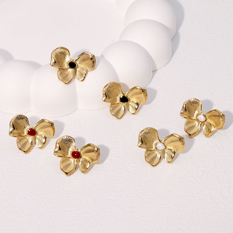 Sweet Elegant 18K Gold Plated Drip Oil Stainless Steel Flower Earrings