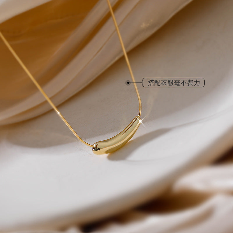 Minimalist Eggplant-Shaped Titanium Steel Pendant Necklace for Women with Plated Finish and Snake Chain