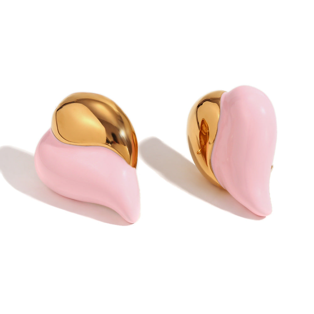 Orecchini da donna in acciaio inossidabile a forma di cuore, stile minimalista, placcati in oro 18 carati e smaltati