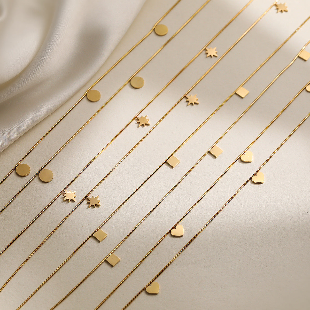 Minimalist Geometric Stainless Steel Necklace for Women with 18K Gold Plating, Double-Layer Stackable Pendant