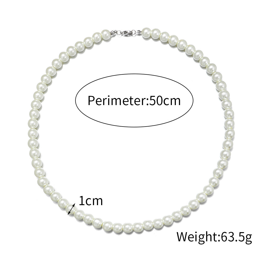Men's Round Geometric Stainless Steel Pearl Necklace with Alloy Pendant on Cable Chain