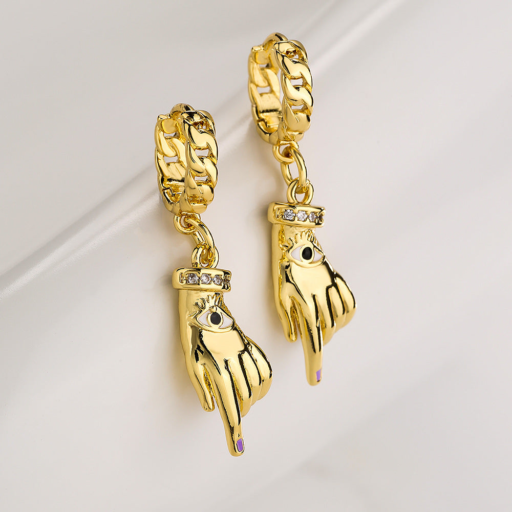 Geometric Bee-Shaped Copper Pendant Earrings with Gold Plating and Enamel Finish for Women