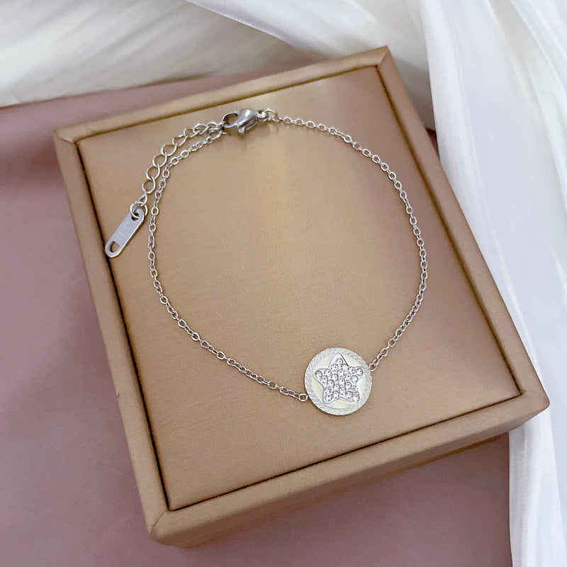 Collar con colgante de estrella geométrica minimalista en acero de titanio con incrustaciones de diamantes de imitación para mujer y hombre
