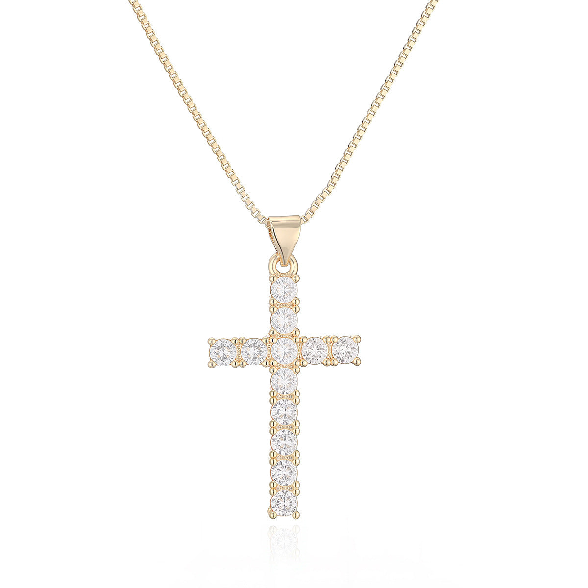 Minimalist Luxury 18K Gold Plated Brass Cubic Zirconia Cross Pendant Necklace for Women