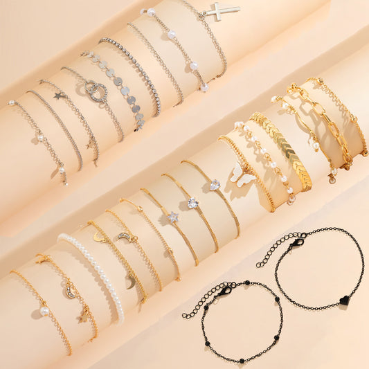 Minimalist Star-Shaped Tassel Anklet Set with Imitation Pearls for Women Plastic Resin Anklet Jewelry