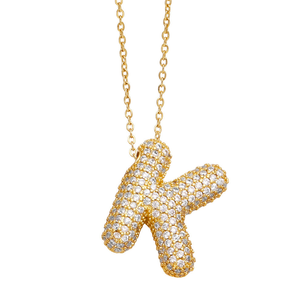Minimalist Letter Brass Cubic Zirconia Plated Necklace Cable Chain Unisex