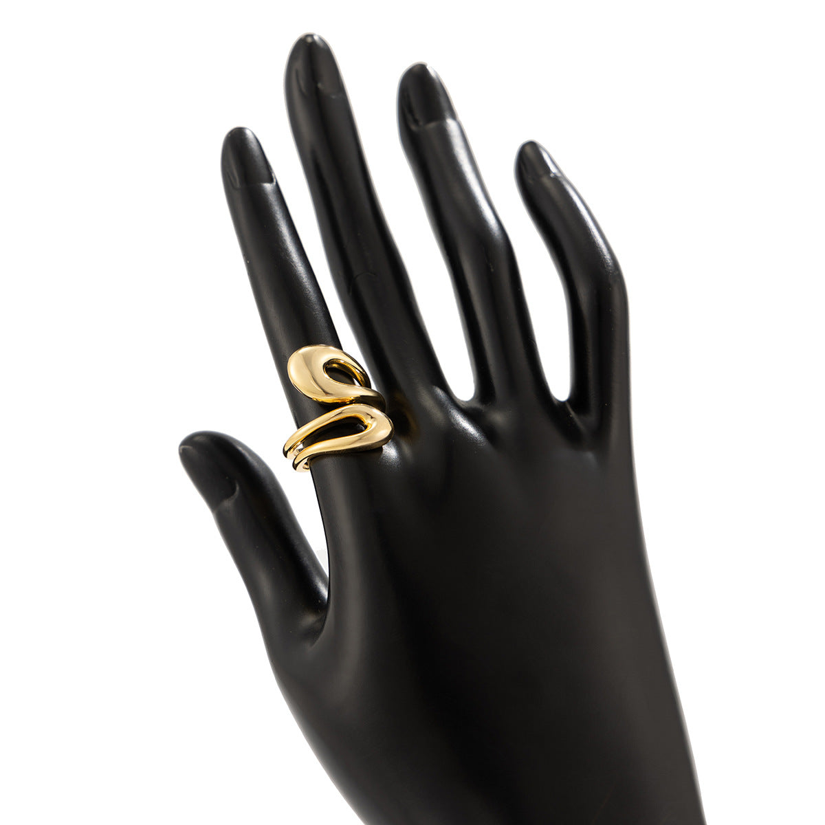 Anillo abierto geométrico dulce y atrevido para mujer de aleación con acabado chapado