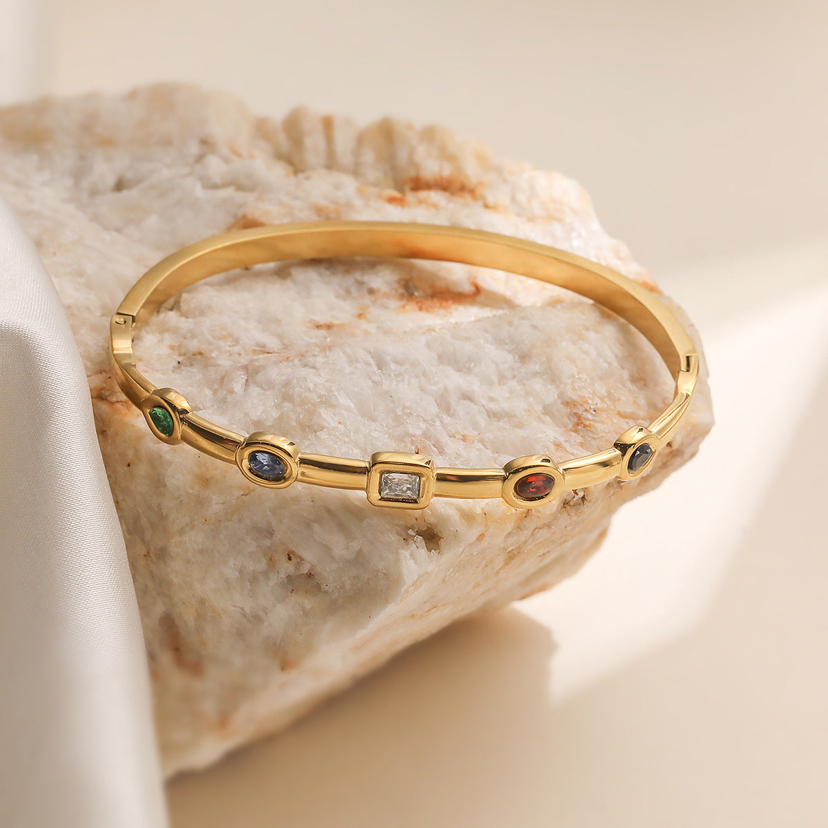 Vintage 18K Gold Plated Cubic Zirconia Stainless Steel Bracelet for Women