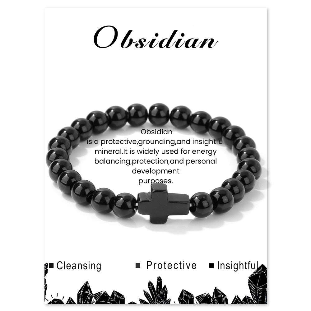 Vintage Geometric Cross Stone Beaded Stretch Bracelet Unisex