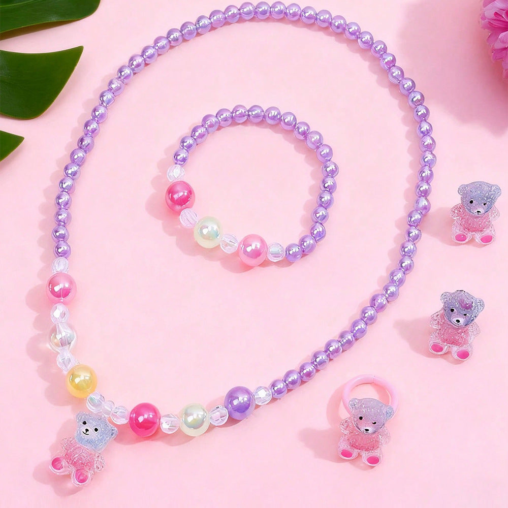 Set de collar de mariposa estilo caricatura para niños con dije de resina en cadena de cuentas con formas de corazón, estrella y flor