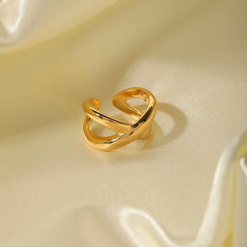 Anello a croce geometrica in acciaio inossidabile placcato oro 18 carati da donna, con fascia aperta regolabile alla moda