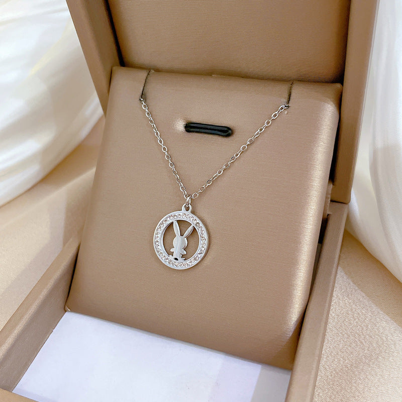 Minimalist Rabbit-Shaped Geometric Titanium Steel Necklace with Gold Plating for Women
