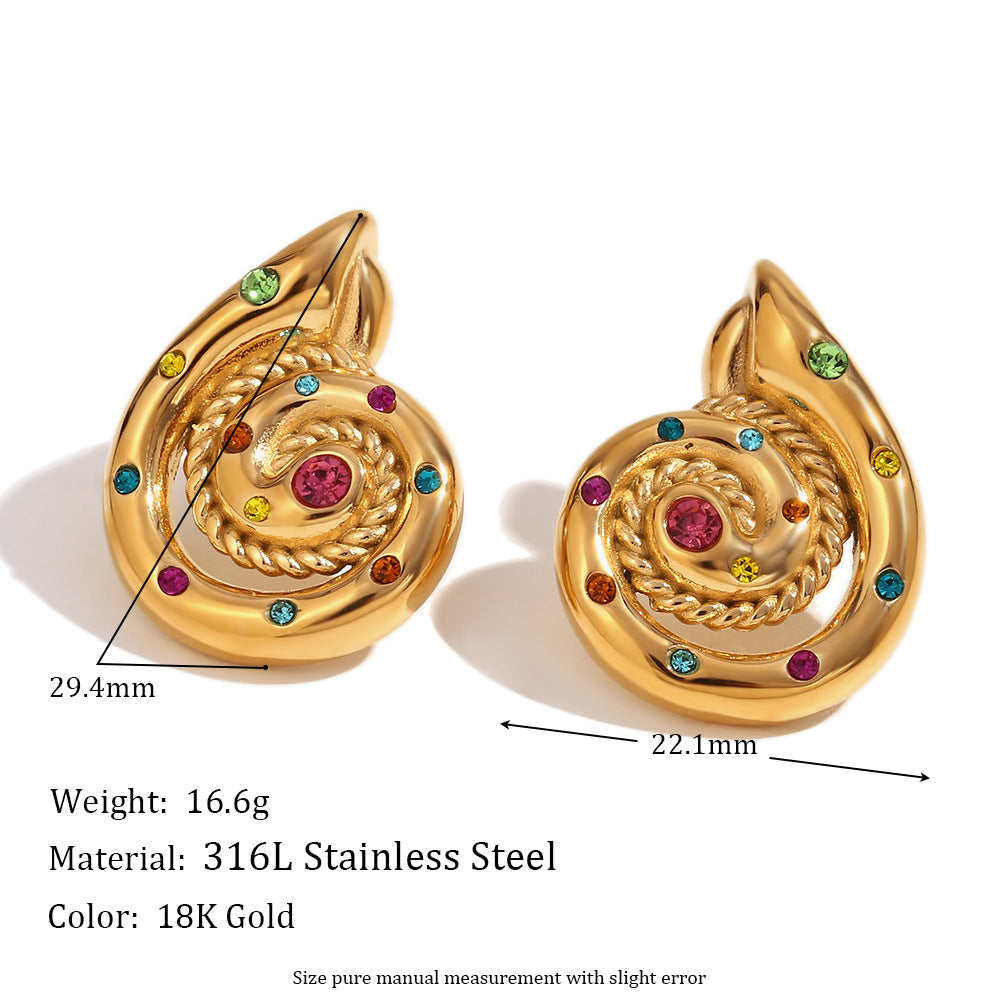 Orecchini da Donna a Forma di Guscio di Lumaca d'Ispirazione Vintage in Acciaio Inox Placcato Oro 18K