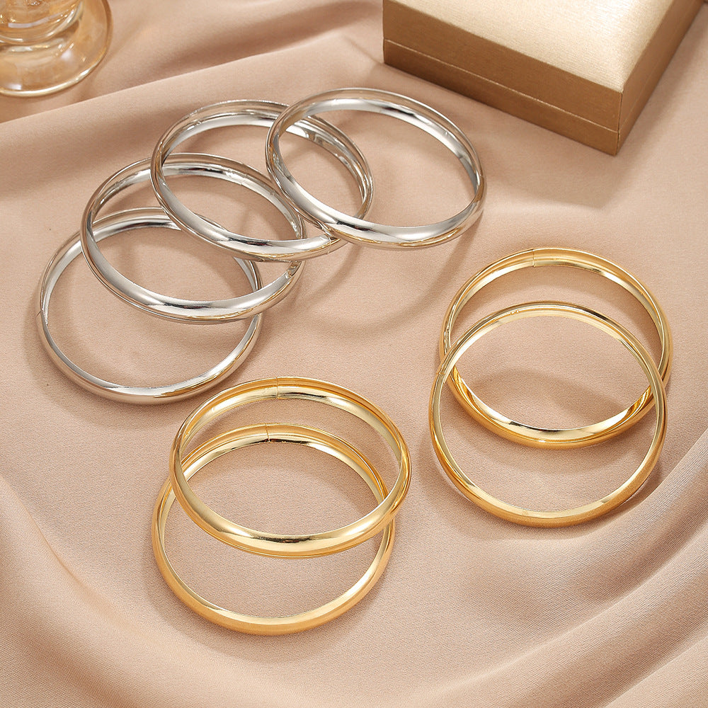 Luxury Gold Plated Round Geometric Alloy Bangle Set for Women