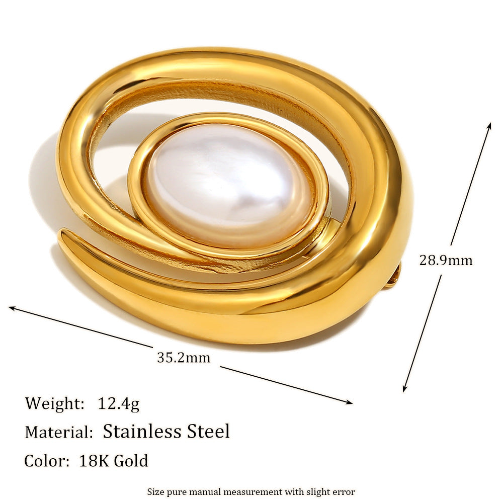 Broche de perlas con forma de concha, chapado en oro de 18 quilates, de acero inoxidable geométrico minimalista