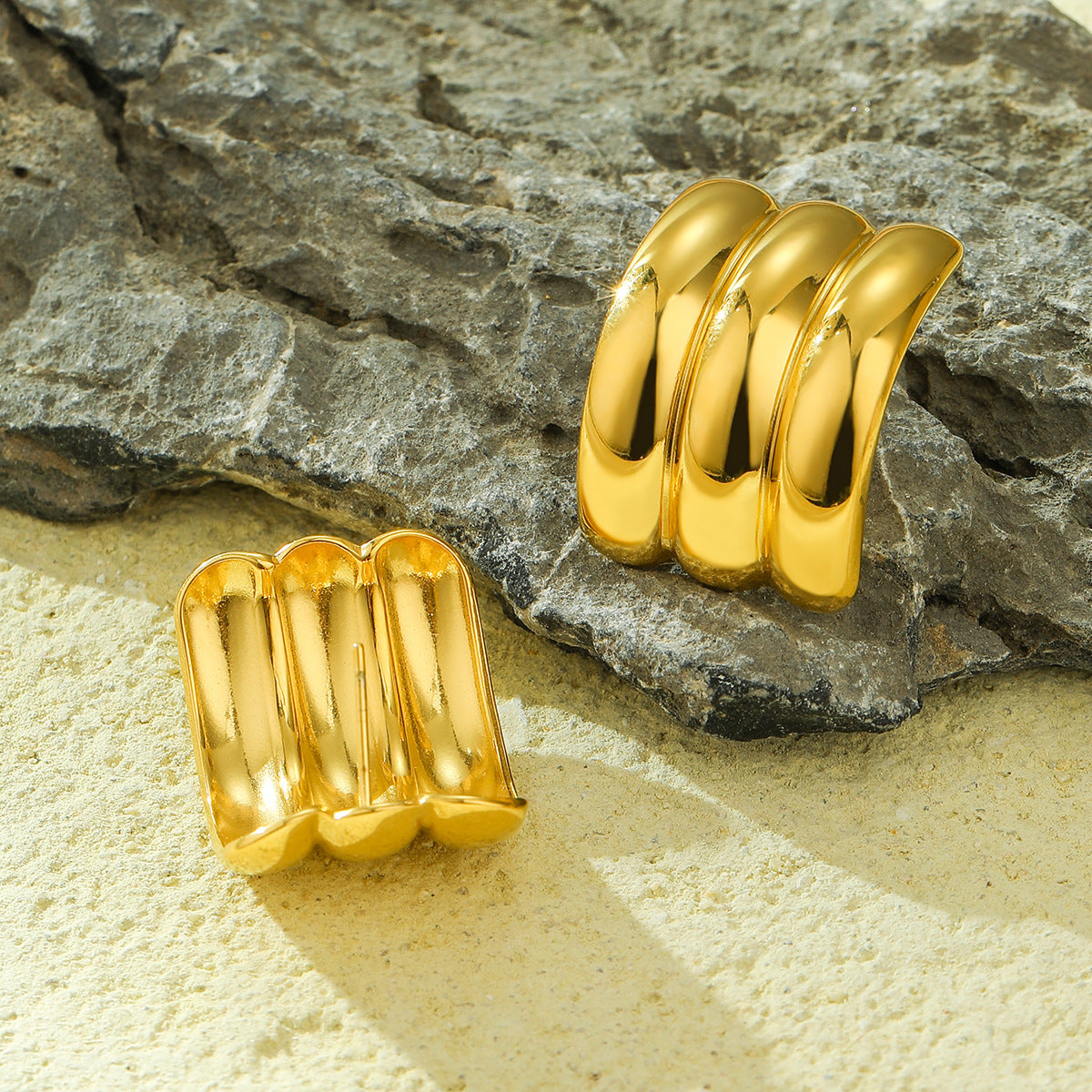 Orecchini a Mezzocerchio Geometrici Minimalisti da Donna in Acciaio Inossidabile Placcati Oro 18K