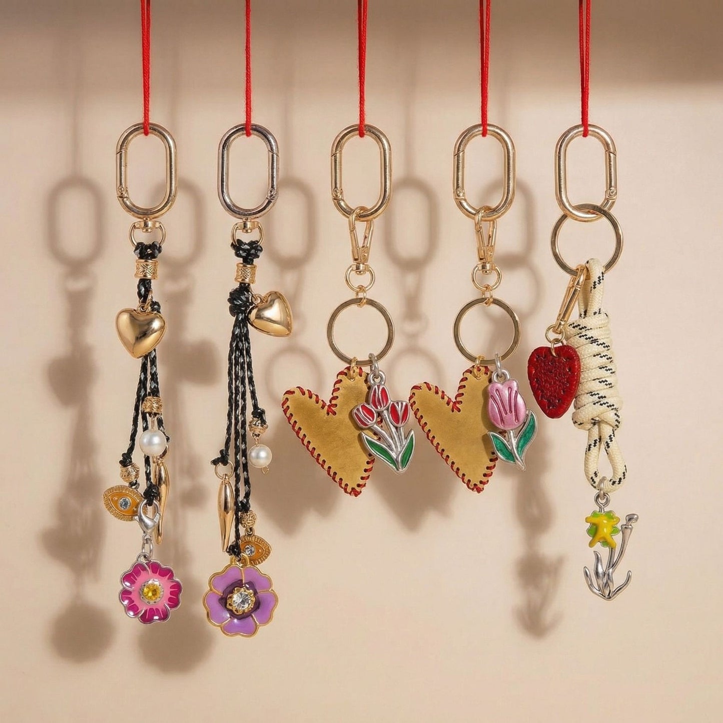 Sweet Plated Alloy Heart Teardrop Floral Pearl DIY Charm Bar Bag Pendant Keychain