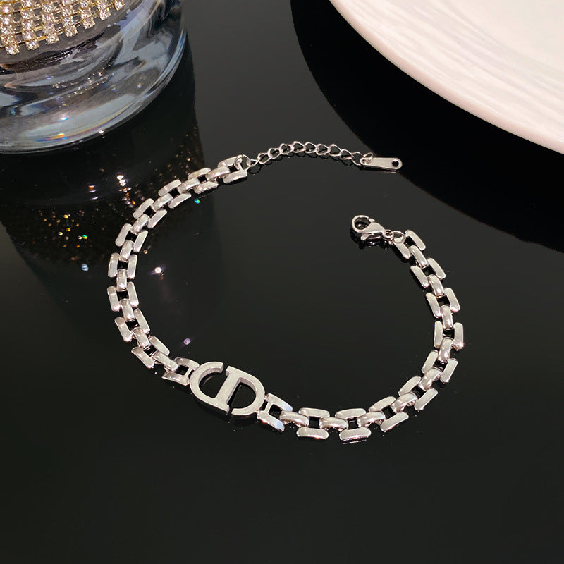 Heavy-Duty Letter Geometric Titanium Steel Plated Bracelet Unisex