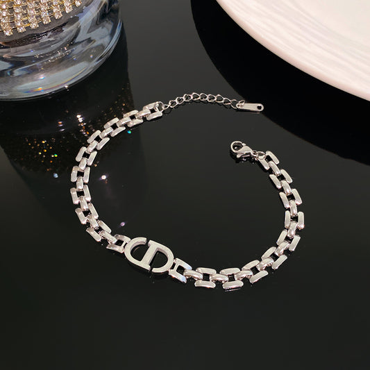 Heavy-Duty Letter Geometric Titanium Steel Plated Bracelet Unisex