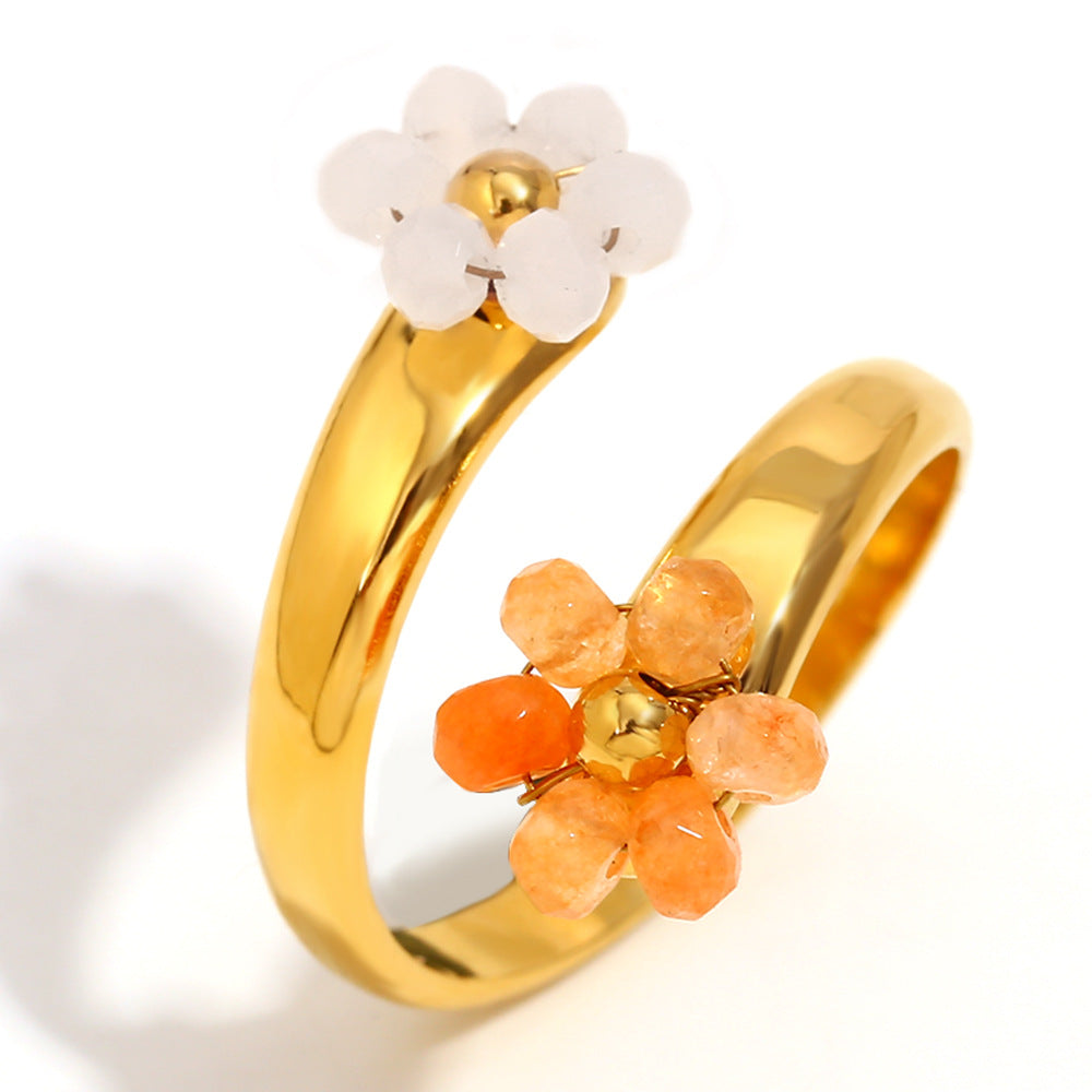 Minimalist Floral Stainless Steel Ring with 18K Gold Plating for Women