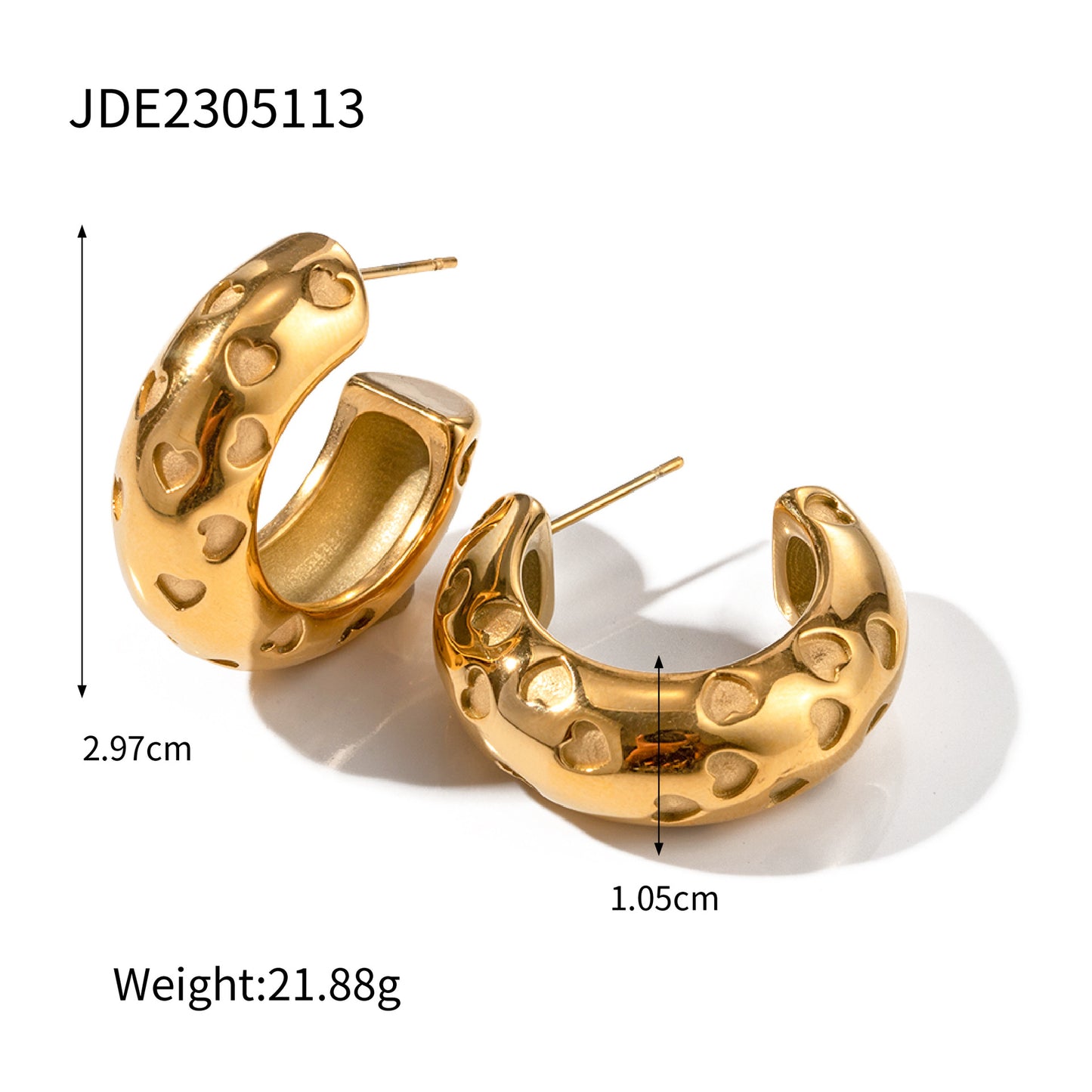 INS Style Geometric Stainless Steel Hoop Earrings with 18K Gold Plating Hollow Heart Design for Women