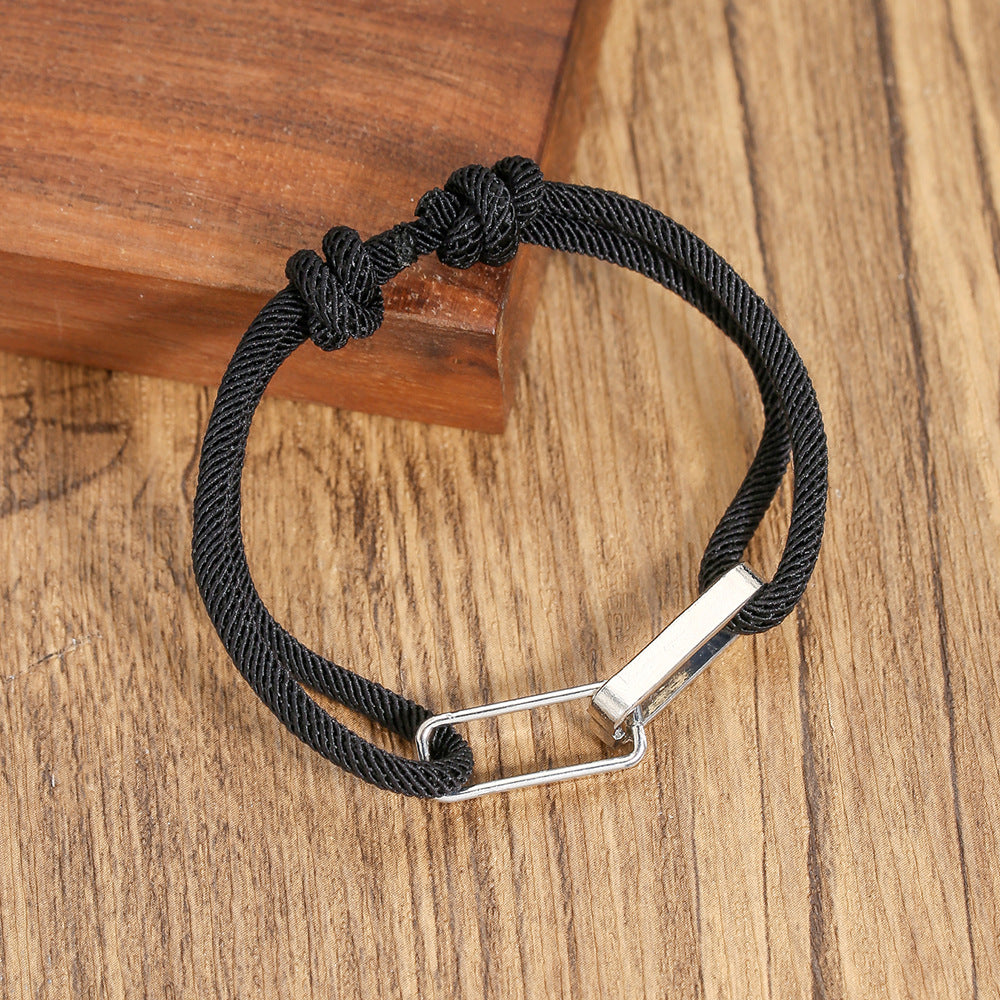 Hip-hop Mixed Materials Plated Adjustable Double Ring Braided Bracelet
