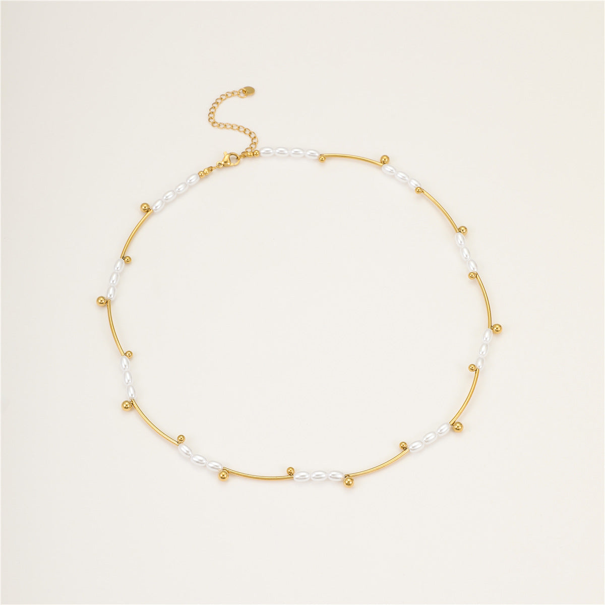 French Hepburn Style Elegant Baroque Imitation Pearl 18K Gold Plated Stainless Steel Geometric Necklace