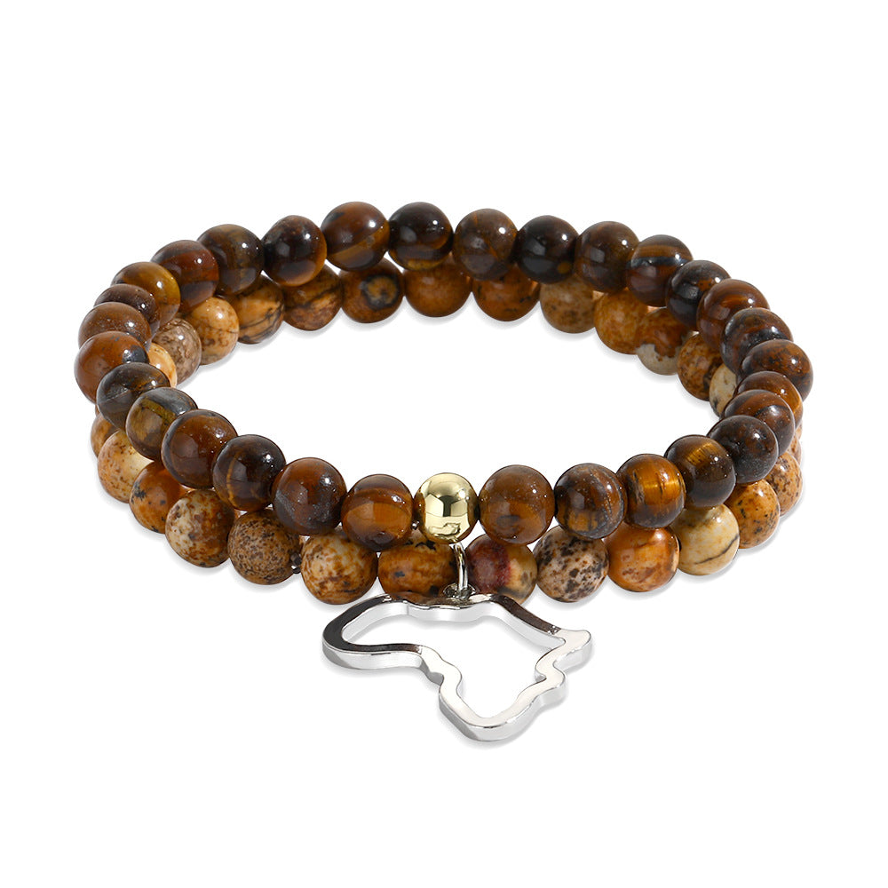 Minimalist Stainless Steel 8mm Round Tiger's Eye Geometric Stretch Bracelet
