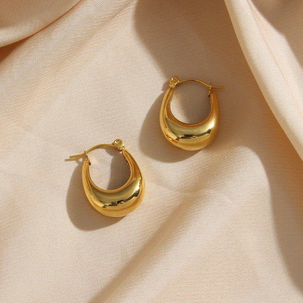 Fashionable Geometric Stainless Steel Hollow Polished U-Shaped Hoop Earrings for Women