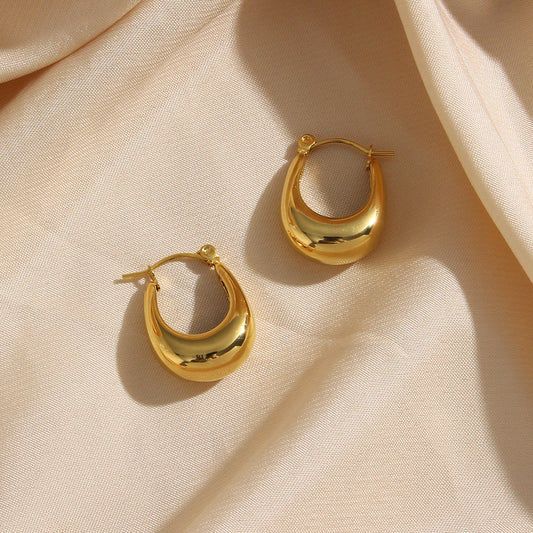 Orecchini a cerchio a forma di U geometrici, cavi, lucidati, in acciaio inossidabile alla moda da donna