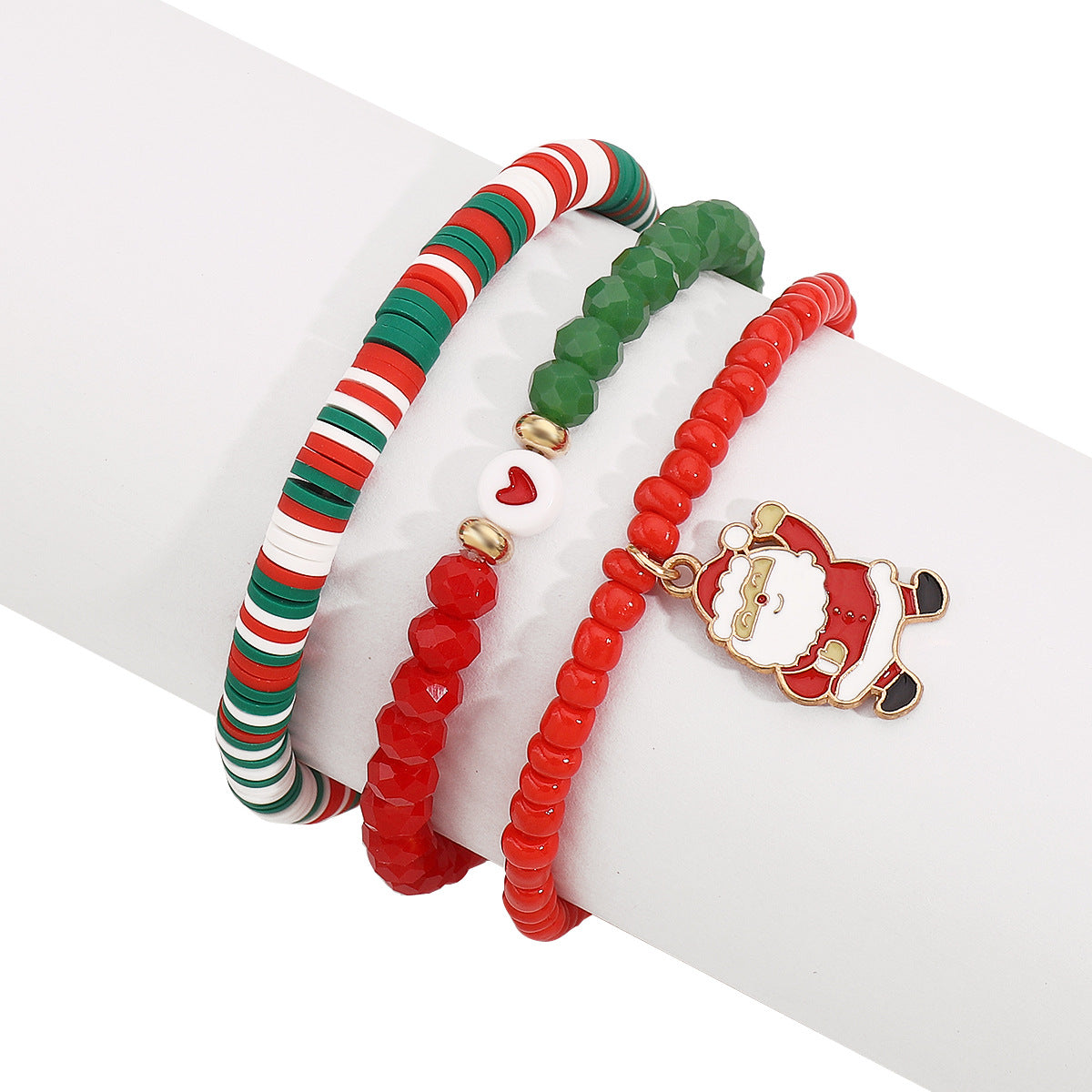 Conjunto de pulseras hechas a mano con temática navideña, con colgante de Papá Noel, de arcilla polimérica y aleación, diseño de copos de nieve, regalo navideño unisex