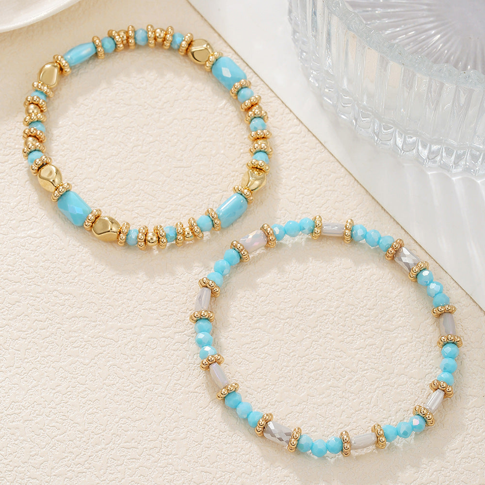Bohemian Geometric Faceted Glass Bead Stretch Bracelet Set
