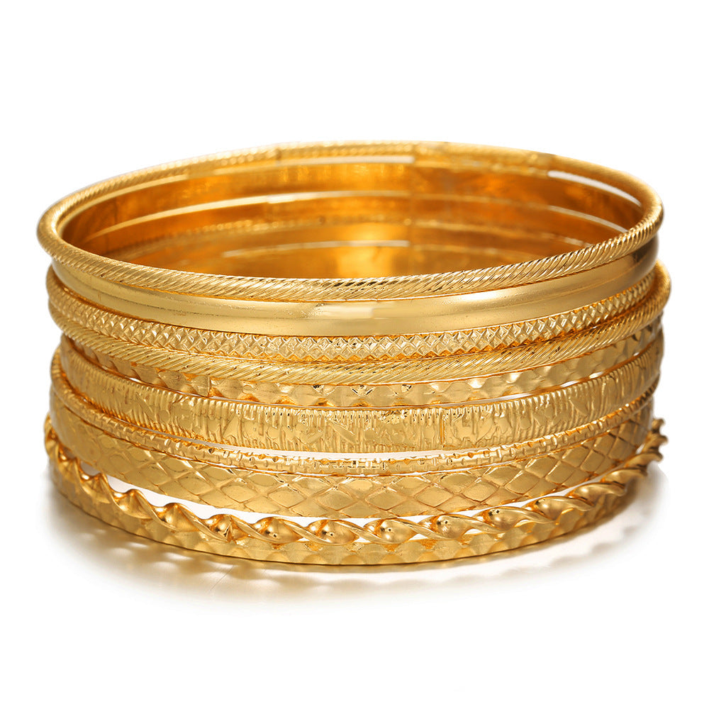 Punk Geometric Round Plated Iron Rope Chain Bracelet Set