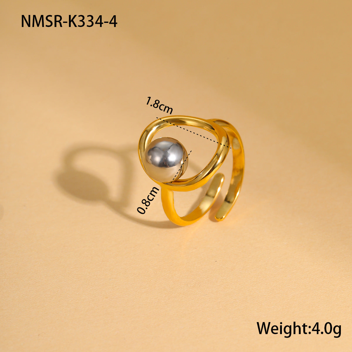 Anillo abierto minimalista geométrico de acero inoxidable con baño de oro y plata para mujer