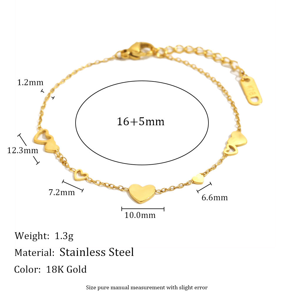Minimalist Heart-Shaped Stainless Steel Plated 18K Gold Bracelet for Women with Geometric Design