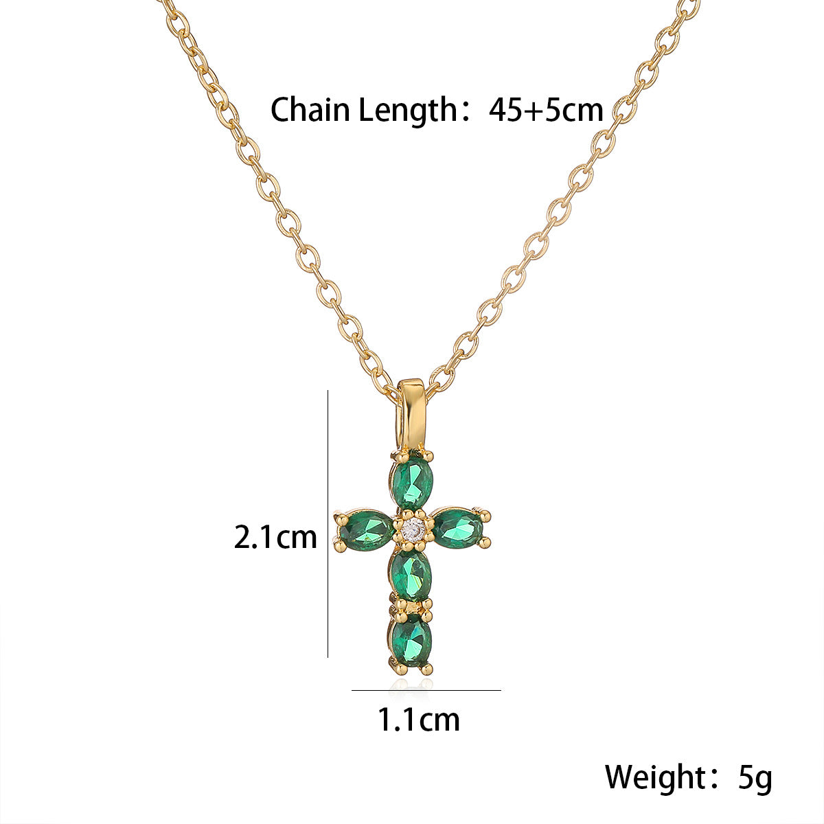 Minimalist 18K Gold Plated Brass Cross Pendant Necklace with Cubic Zirconia for Women
