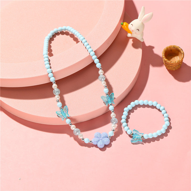 Collar de cadena de serpiente con perlas y flores de dibujos animados, con dije de resina, barra de dijes de bricolaje para niñas