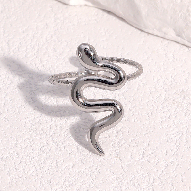 Minimalist 18K Gold Plated Stainless Steel Snake Shape Open Ring for Women