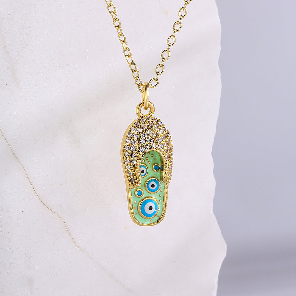 Fashionable Geometric Resin-Epoxy Eye Pendant Necklace in Copper with 18K Gold Plating