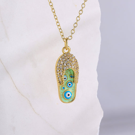 Fashionable Geometric Resin-Epoxy Eye Pendant Necklace in Copper with 18K Gold Plating