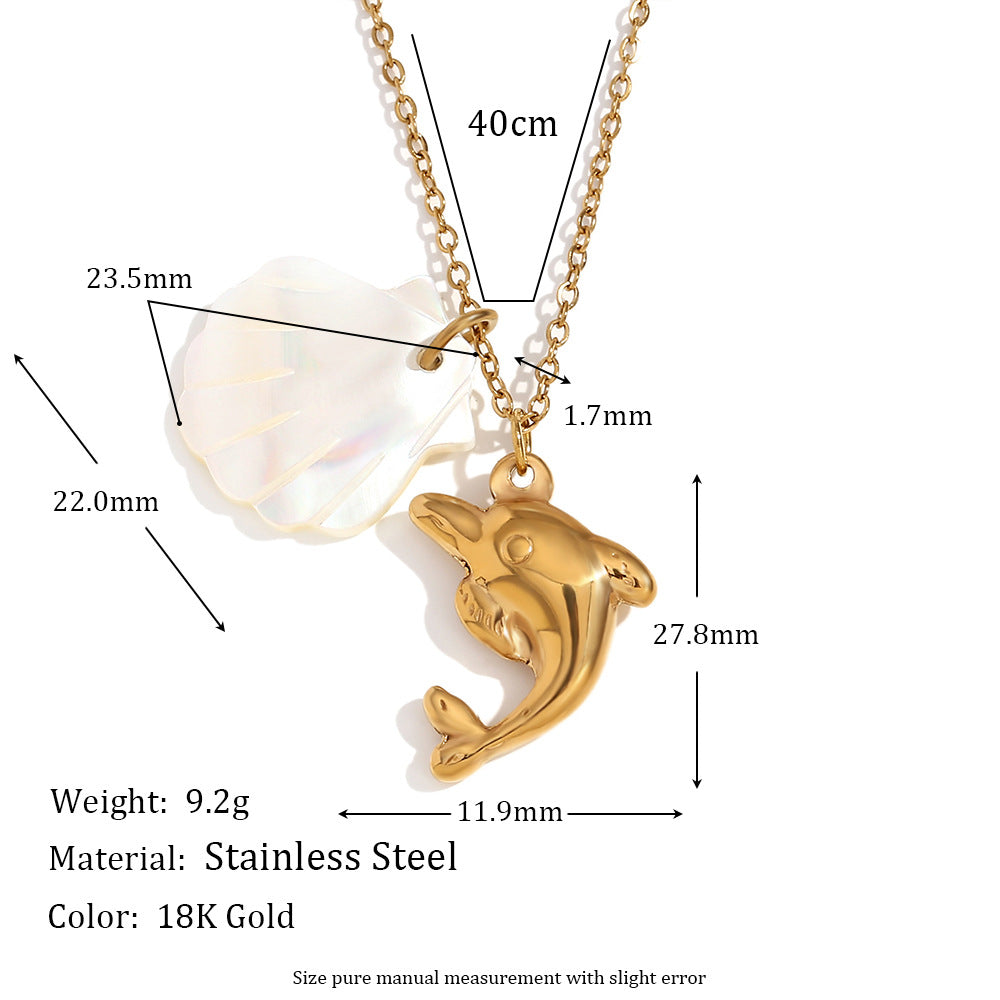 Minimalist Shell and Star Pendant Necklace in Stainless Steel with 18K Gold Plating for Women