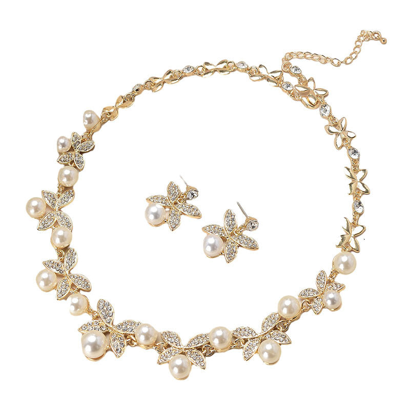 Set collana e orecchini a farfalla in lega con strass lucidi, da donna, per matrimoni e spose
