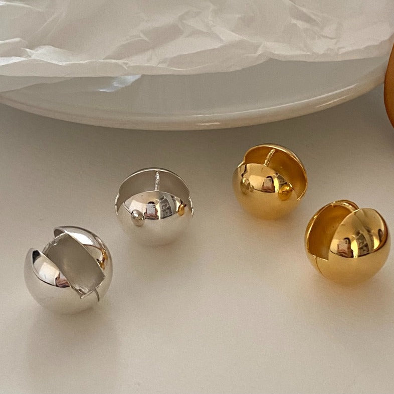 Aretes Minimalistas Vintage Geométricos Redondos de Plata Esterlina 925 Bañados en Oro para Mujer