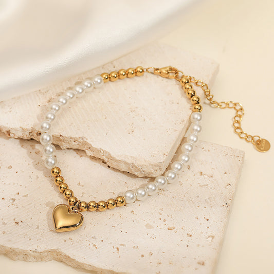 Fashionable Heart-Shaped 18K Gold-Plated Stainless Steel Bracelet for Women