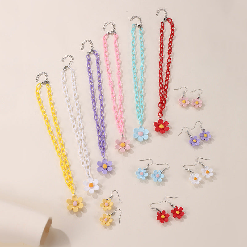 Set collana a forma di fiocco minimalista in acrilico per bambine con ciondolo in resina e catena di perline per bambini dai 3 ai 10 anni