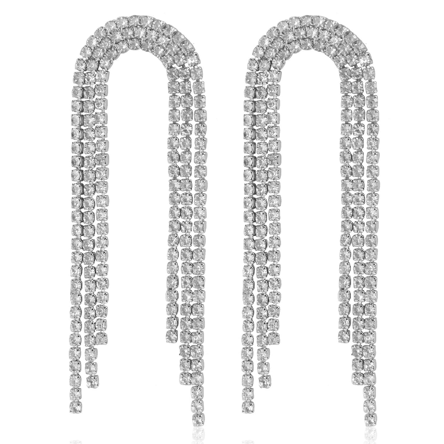 Geometric Style Long Dangle Earrings for Women with Rhinestone Accents and Plated Metal Finish