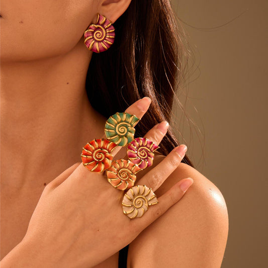 Ocean-Inspired Seashell-Shaped Stainless Steel Earrings with 18K Gold Plating for Women