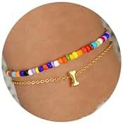 Bohemian Colorful Seed Bead Stainless Steel Letter Chain Bracelet Set